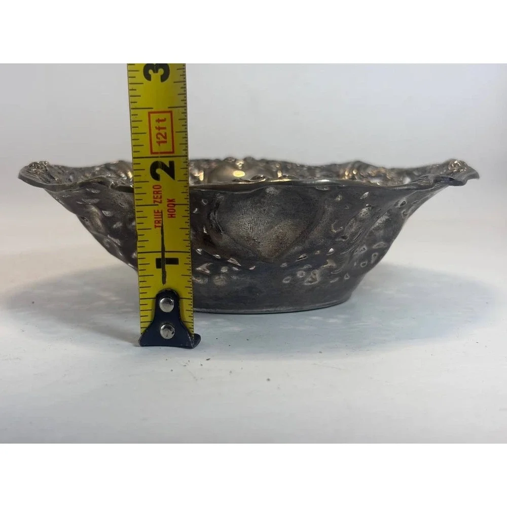 Vintage Silver Tone‎ Repousse Floral Reticulated Decorative Bowl Candy Dish 6